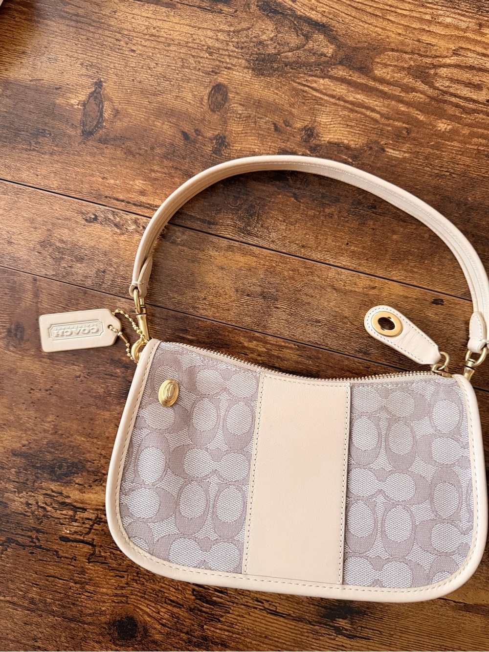 Coach Beige & Cream Signature Shoulder Bag